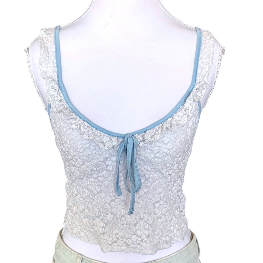 Edikted Lace Camisole Top Blue Trim Floral Ruffle Coquette Small